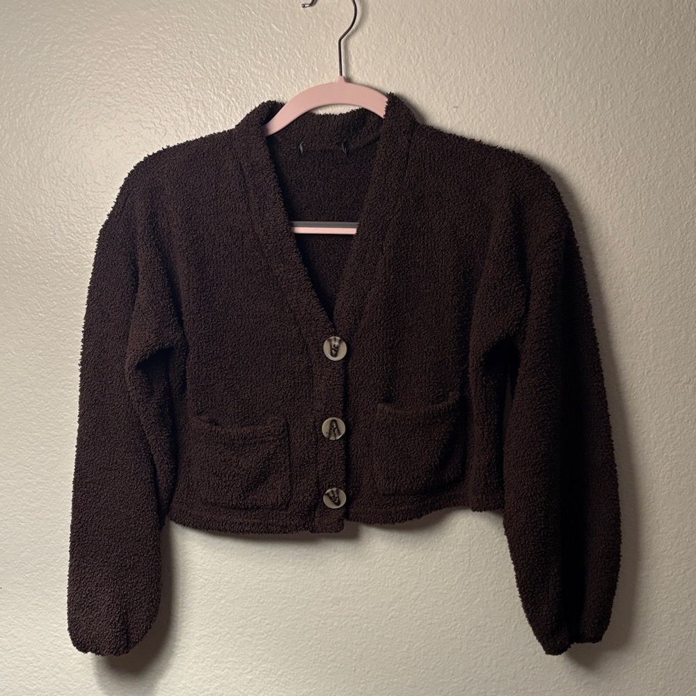 Cozy Brown Button-Up Mini Cardigan